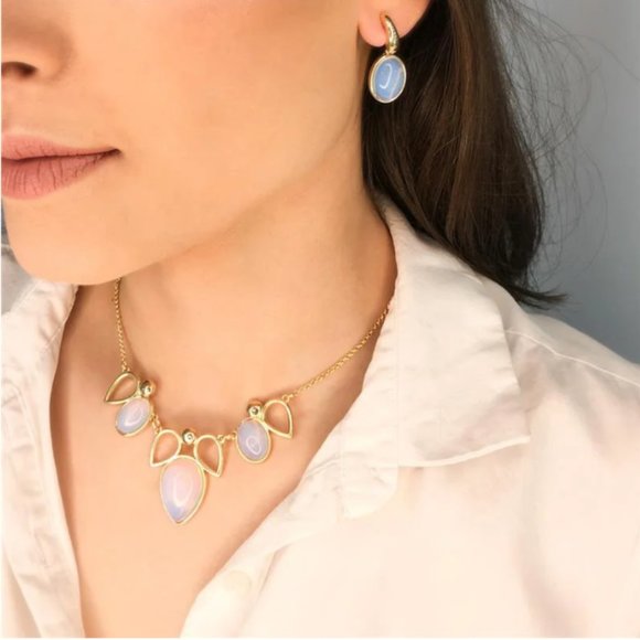 Natural Mother of Pearl & Blue Agate Earring & Necklace Set - Picture 2 of 9